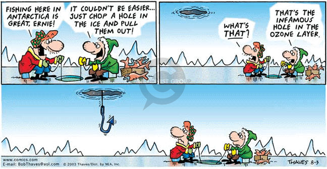 Comic Strip Bob Thaves Tom Thaves  Frank and Ernest 2003-08-03 greenhouse gas