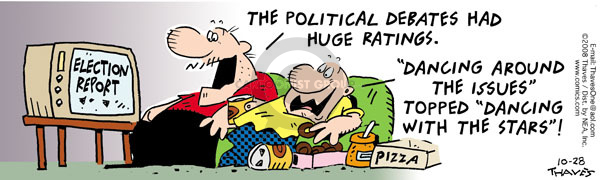 Comic Strip Bob Thaves Tom Thaves  Frank and Ernest 2008-10-28 2008 debate