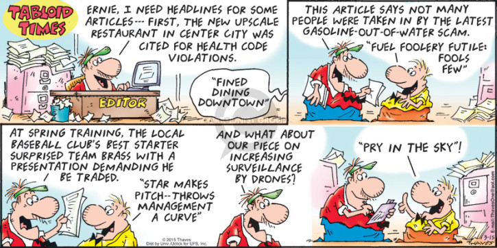 Comic Strip Bob Thaves Tom Thaves  Frank and Ernest 2015-03-15 baseball out