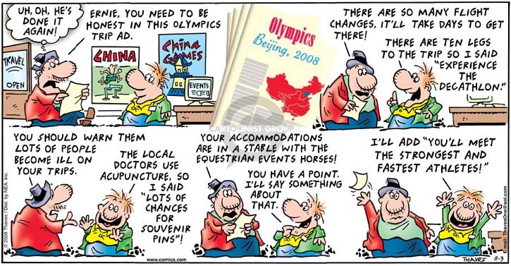 Comic Strip Bob Thaves Tom Thaves  Frank and Ernest 2008-08-03 2008 Olympics