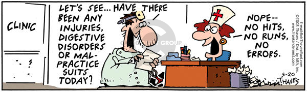 Comic Strip Bob Thaves Tom Thaves  Frank and Ernest 2003-05-20 baseball score