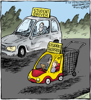 Student driver. Student shopper.